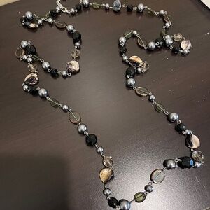 New black, silver & gray beaded long necklace